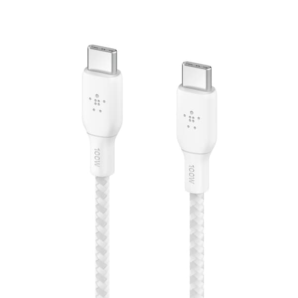 Belkin punottu USB-C/USB-C-kaapeli 100W 2m valkoinen CAB014bt2MWH