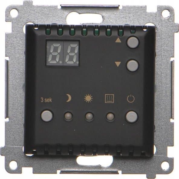 Simon 54 Temperaturregulator med display med intern sensor (modul) 16 (2) A 230V mattsvart DTRNW.01/49