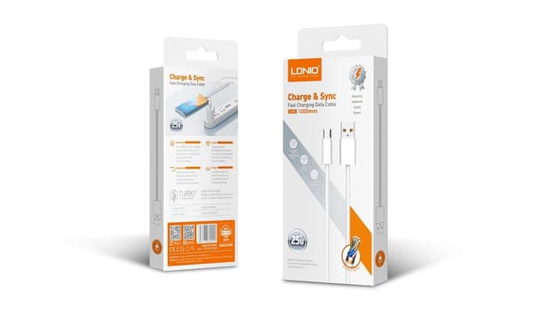 LDNIO LADDNINGSDATAKABEL FLÄTAD (A-L) 25W 1M IPHONE VIT LS901_L