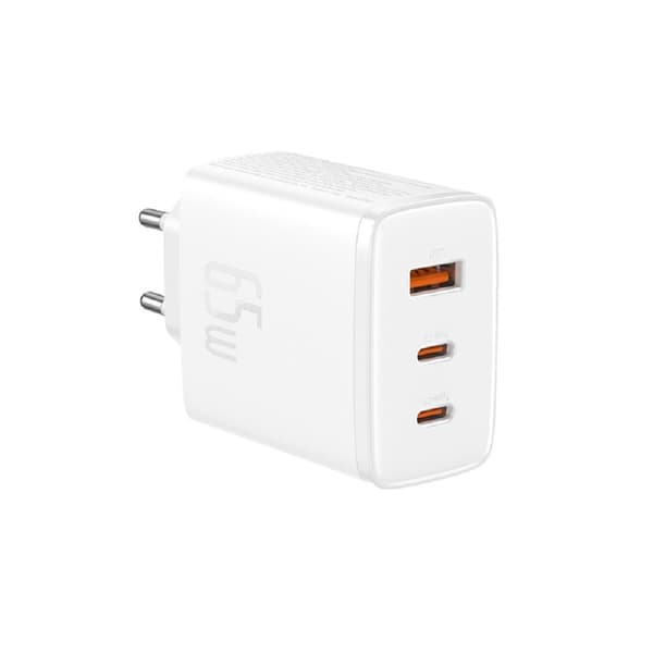 Baseus Cube Pro 65W GaN-oplader 2x USB-C USB-A - Hvid