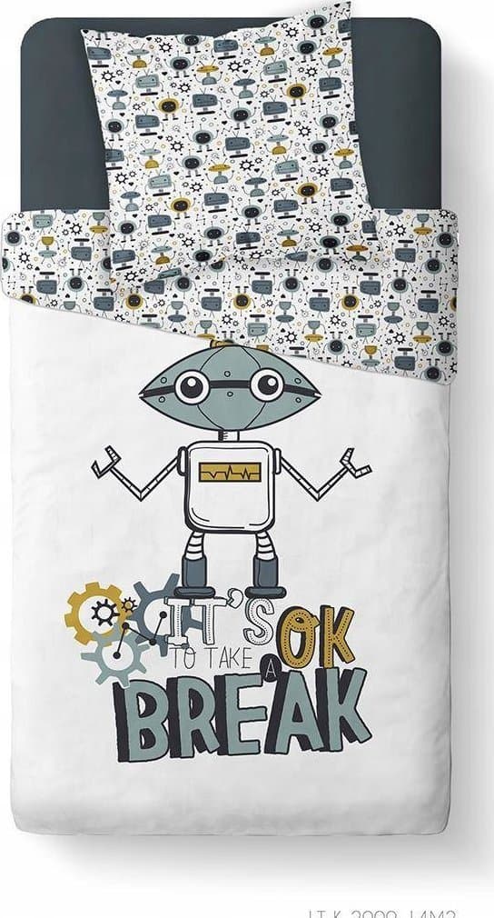 TODAY Sengetøj til børn 140x200 cm KOOL, dobbeltsidet, design med robotter