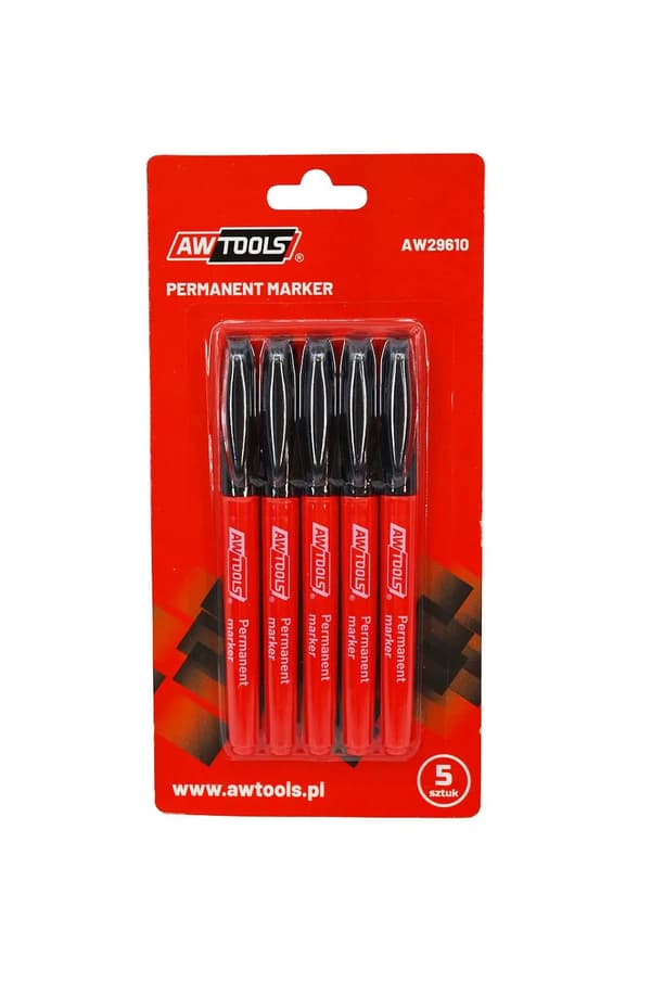 AWTOOLS PERMANENTE MARKØRER TYNDE SORTE 5 stk.