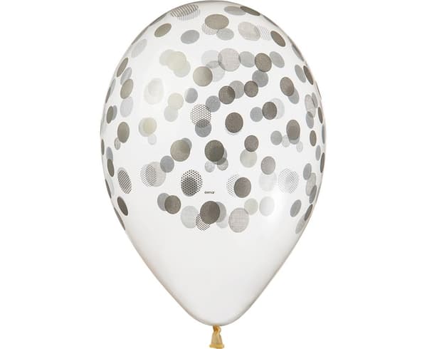 Premium heliumballonger 'Silver Confetti', transparenta, 13\"/5st