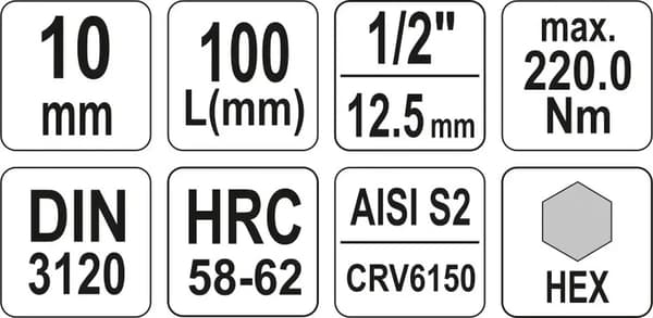 KUUSIOKOLORUUVIKUUSIOAVAIN 1/2\" 10MM P100MM