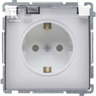 Simon Basic Schuko stikdåse til IP44 version (modul) 16A, 250V~, skrueterminaler hvid. Transparent klap BMGSZ1B.01/1