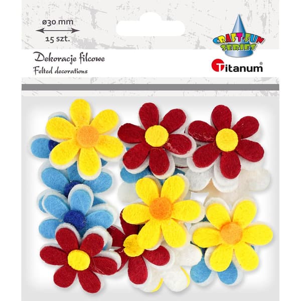 Filtdekoration 3D-blommor 30 mm mix 15 st