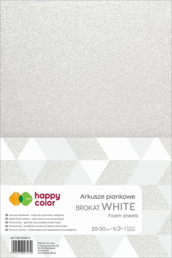 Skumplastark glitter A4 vit 5st. HAPPY COLOR