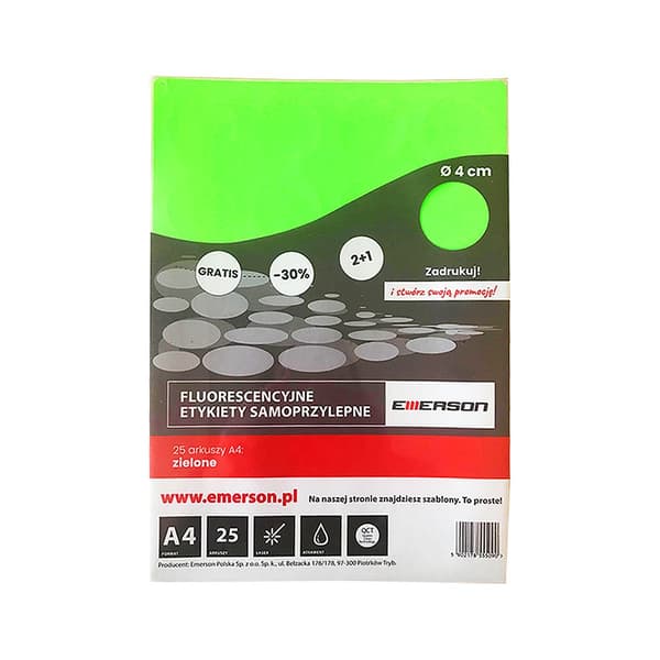 EMERSON ETIKETIT EMERSON A4 FLUORESOIVA ORANSSI 25 ARKKIA
