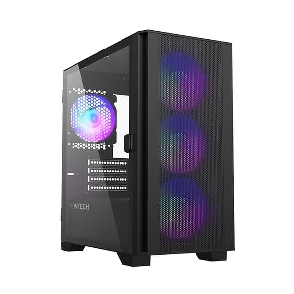 Montech Air 100 RGB Micro ATX Mini Tower-chassi med glaspaneler (svart)