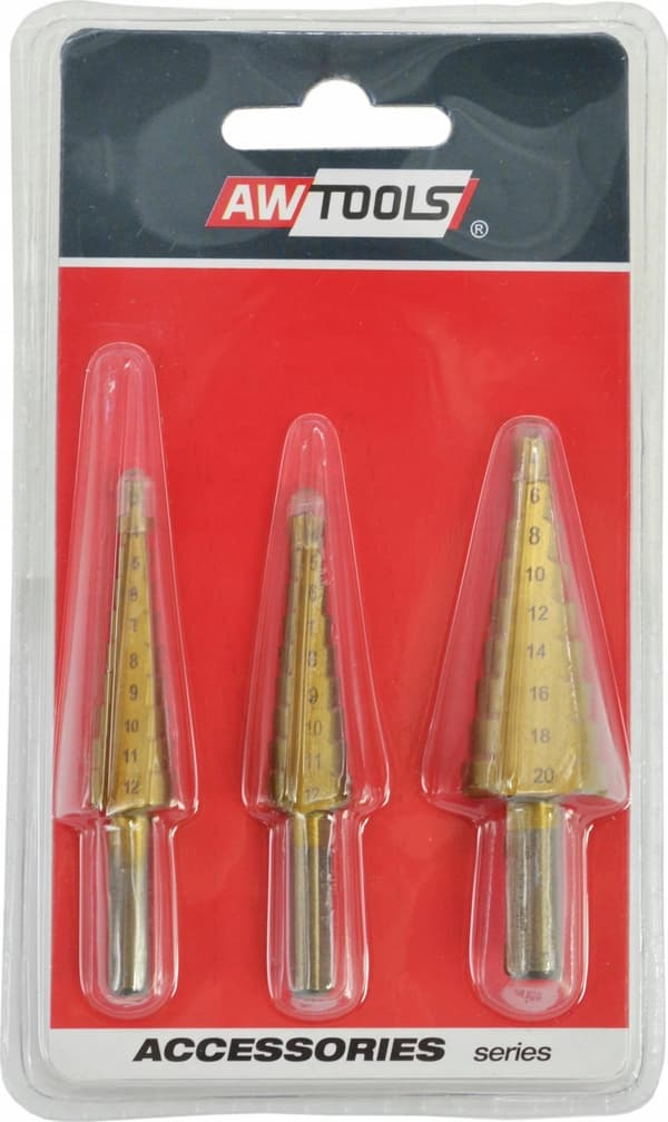 AWTOOLS TRINDBOR HSS-TIN SÆT 3 STK/3-12mm/ 4-12mm/ 4-20mm