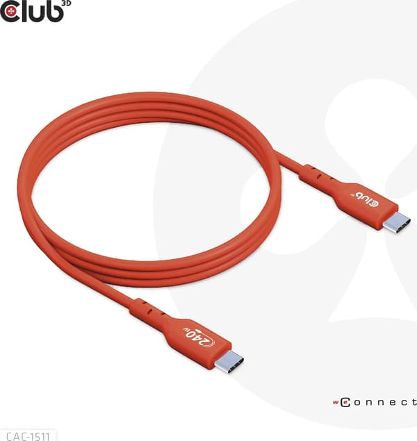 USB Club 3D USB-C-kabel - USB-C 1 m röd (CAC-1511)