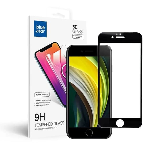 Blue Star 5D härdat glas - för iPhone 6/6S (full glue) svart