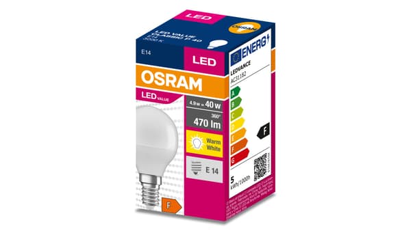 LED-pære E14 4.9W/830 E14 VALUE CL P FR 40 ikke-dæmpbar 4,9W/830 4058075630376