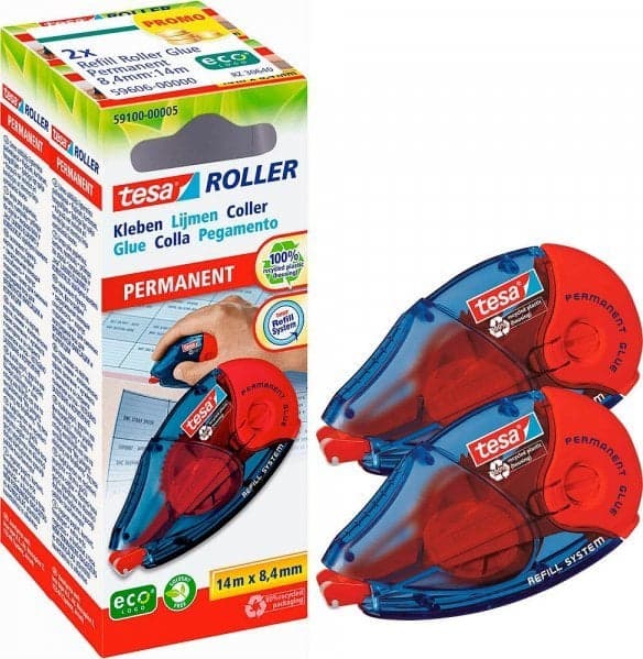 Limrulle Permanent ecoLogo, genopfyldelig, 2-pak (blå/transparent, 2x 14 meter)