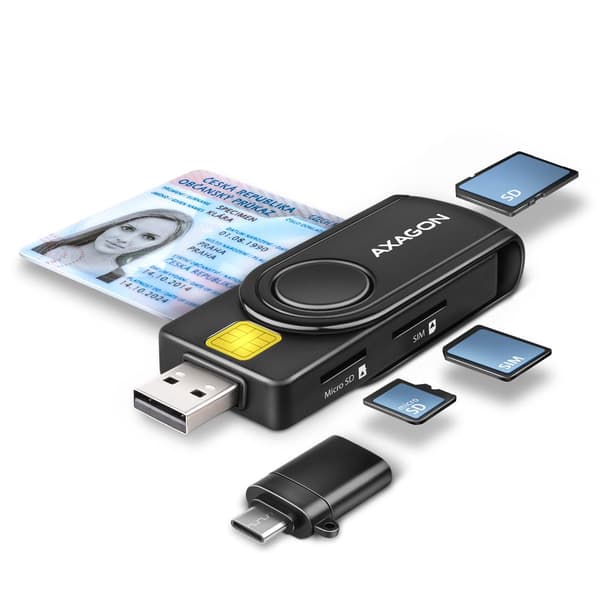 Axagon CRE-SMP2A ID-kortlæser & SD/microSD/SIM-kort PocketReader USB