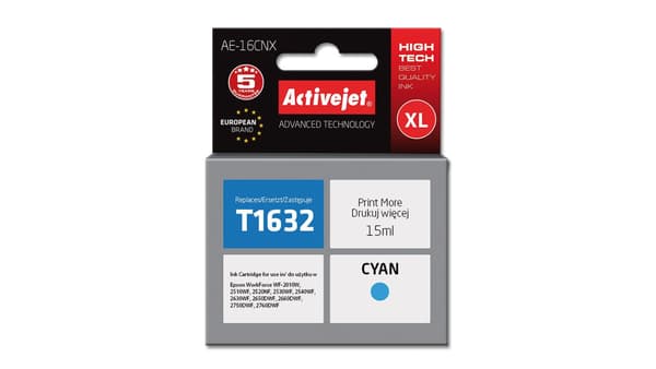 Activejet blækpatron Activejet AE-16CNX (til Epson printer, erstatning for T1632 supreme 15ml cyan) - AE-16CNX