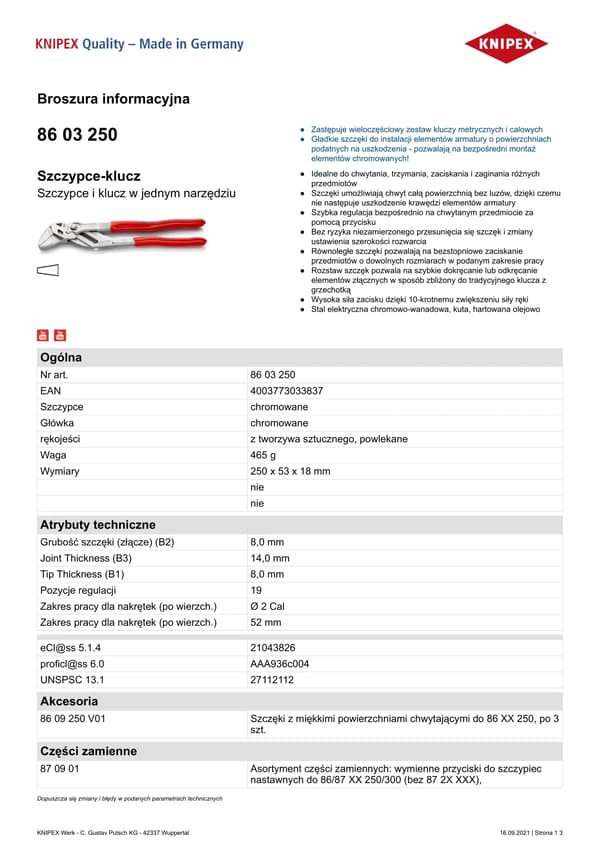 KNIPEX Pihtiavain muovipinnoitettu 250 mm