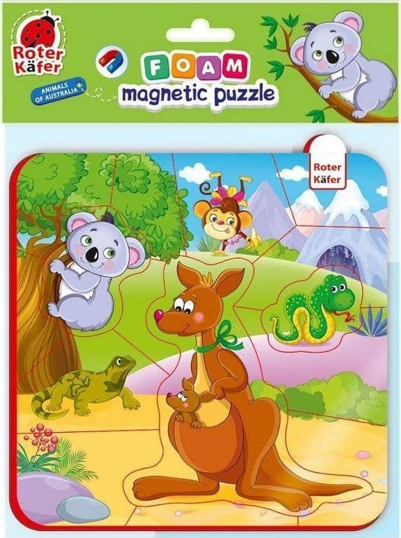 Vaahtomuovinen magneettipalapeli. Australian eläimet
