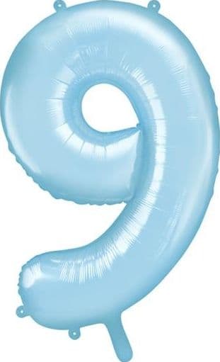 Folieballon Nummer \"9\", 86cm, lyseblå