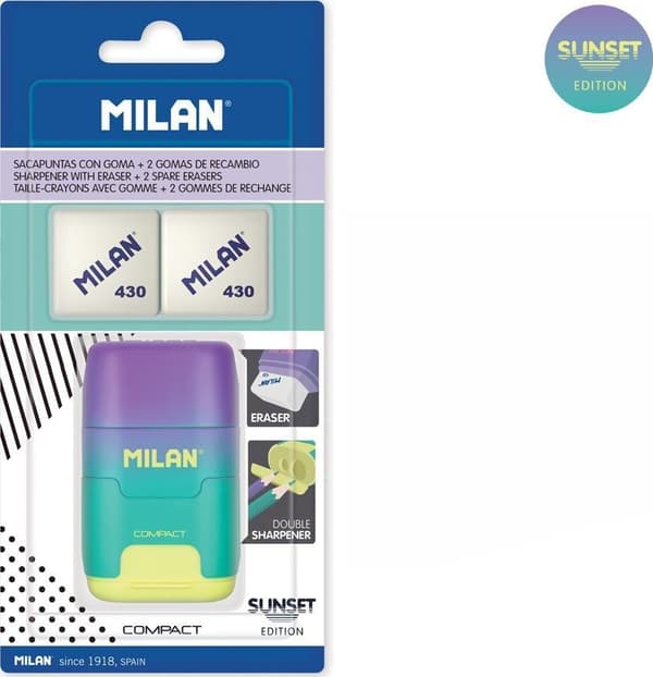 Kompakt Sunset blyantspidser + 2 viskelædere MILAN