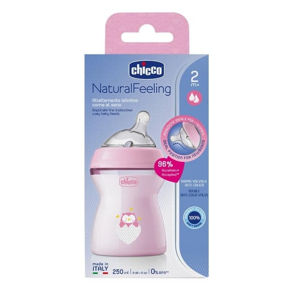 Chicco Chicco_NaturalFeeling Plastflaska 250ml med Silikonnapp Medium 2m+ Rosa