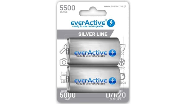 D/R20 EverActive Silver Line 5500 mAh Batterier 2 stk.