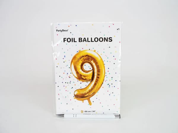 Party Deco Folieballon Nummer \"9\", 86cm, Universal Guld
