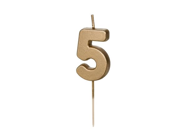 Fødselsdagskage Nummer 5, 4,5 cm, guld