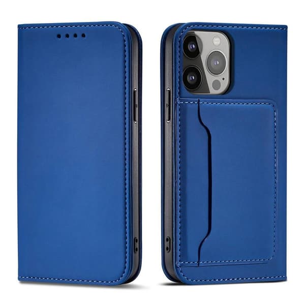 Magnet Card Case Hülle til iPhone 14 Plus Flip Cover Wallet Stand blå
