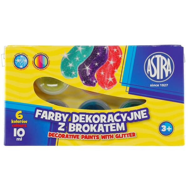 Plakatimaalit 6 väriä 10 ml Glitter ASTRA