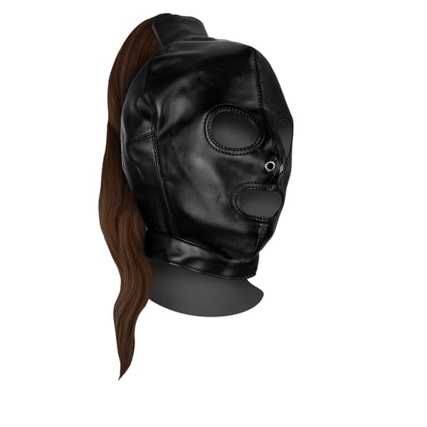 Mask med brun hästsvans - Svart