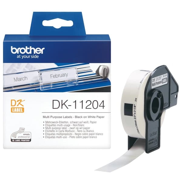 Brother multifunktionsetiketter DK-11204 - Sort på hvid