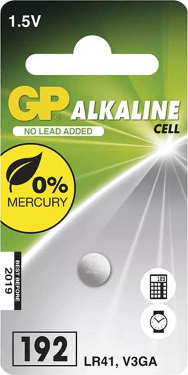 Alkaliparisto, LR41, 1,5V, GP, läpipainopakkaus, 1 kpl