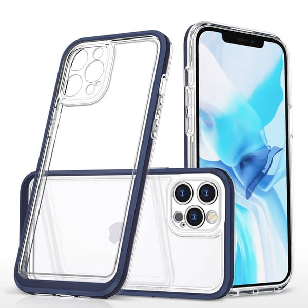 Klart 3-i-1-cover til iPhone 12 Pro Max med blå gelramme