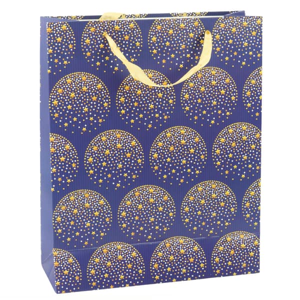 Elegant gavepose guldstjerner marineblå 32 x 26 x 12 cm