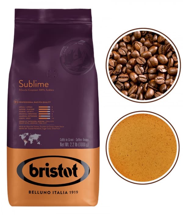 Bristot Sublime Arabica hela bönor svart espressokaffe 1kg