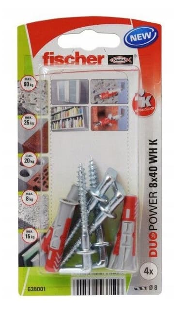 FISCHER DUOPOWER PLUGG 8x40 MED RAK KROK /4 st.