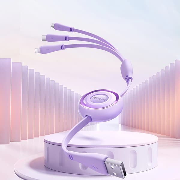Joyroom Colourful Series S-A40-Kabel, infällbar 3-i-1 USB-A - USB-C / Lightning / Micro-USB 1 m - Lila