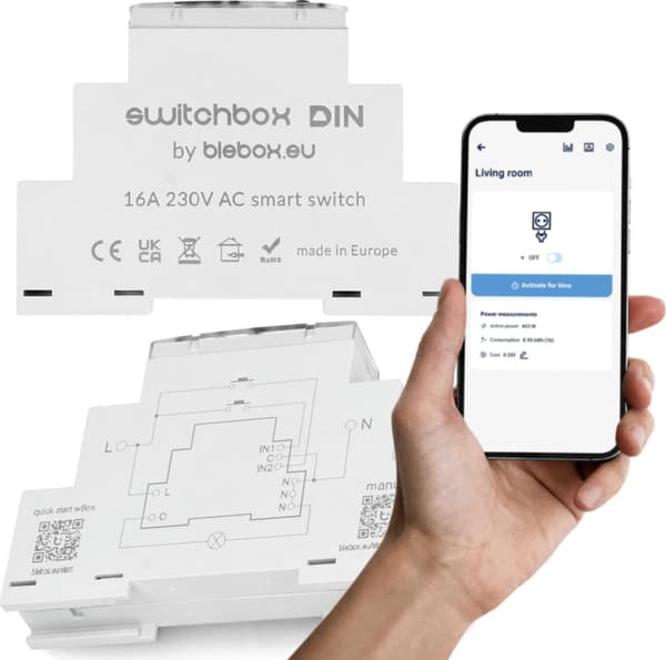 BleBox SwitchBox DIN 1-kanalsanslutning 230V Wi-Fi SMARTHOME 76.0559