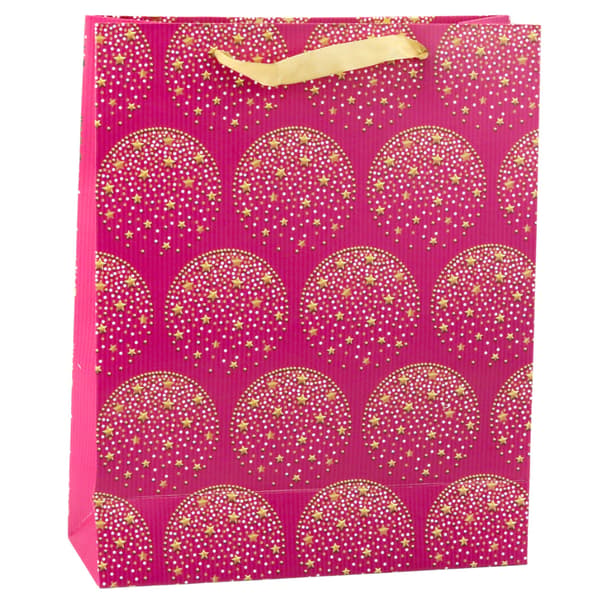Elegant gavepose guldstjerner pink 32 x 26 x 10 cm