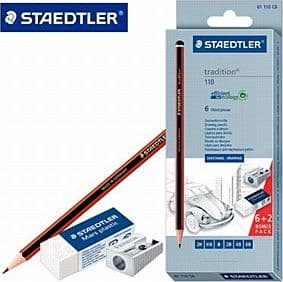 Sæt med tradition 6 stk + viskelæder + blyantspidser