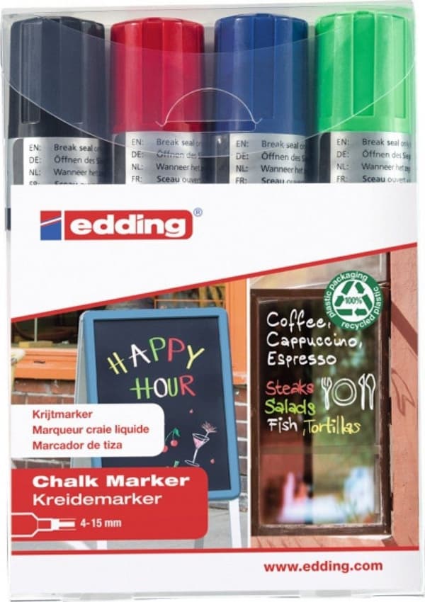 Edding kritmarkör e-4090 EDDING, 4-15 mm, 4 st., blandade färger