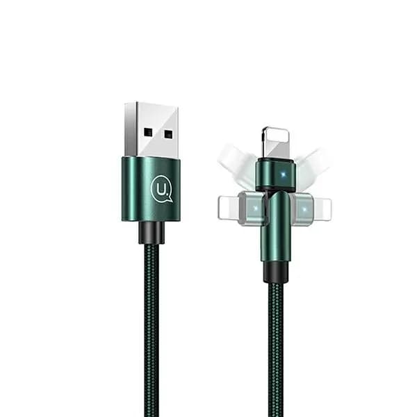 USAMS Rotary Punottu kaapeli U60 2A Lightning vihreä/vihreä 1m SJ476USB02 (US-SJ476)