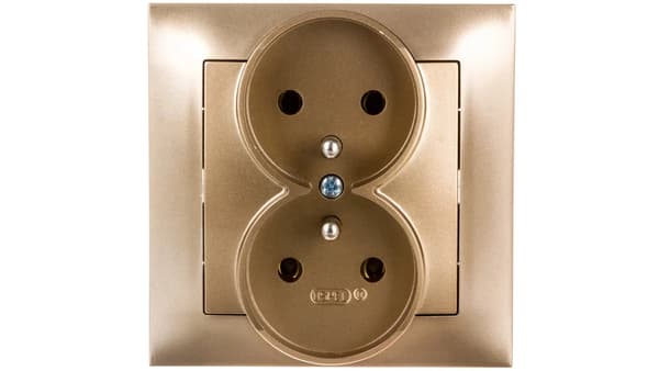 Ospel Dobbeltstikkontakt med jordforbindelse Guld Metallic (GP-2YZ/28)