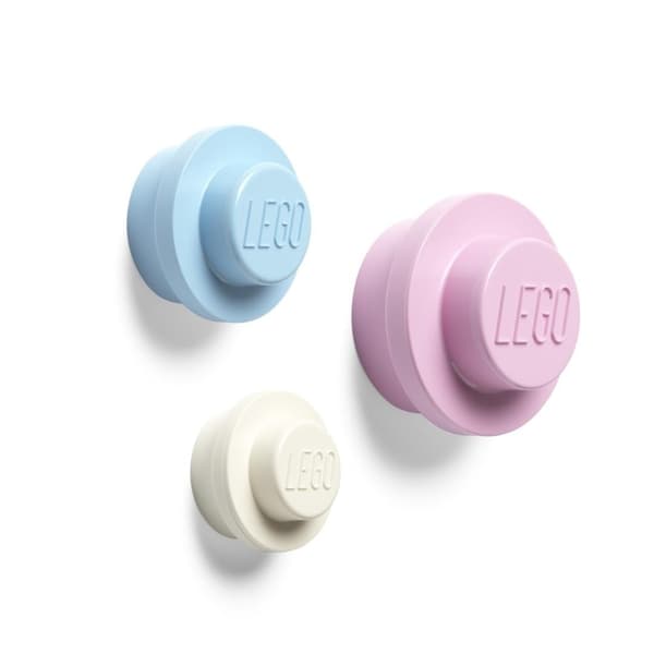 Lego seinäkoukut 3 kpl vaaleansininen, pinkki, valkoinen