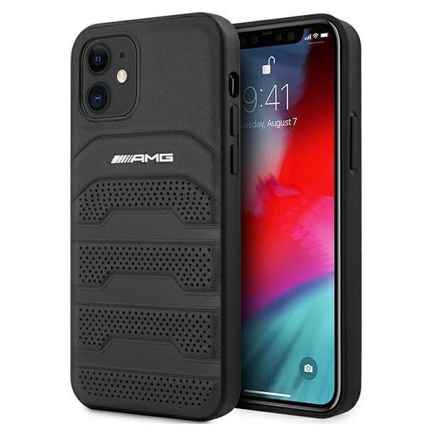 AMG läderfodral med präglade linjer för iPhone 12 mini – svart