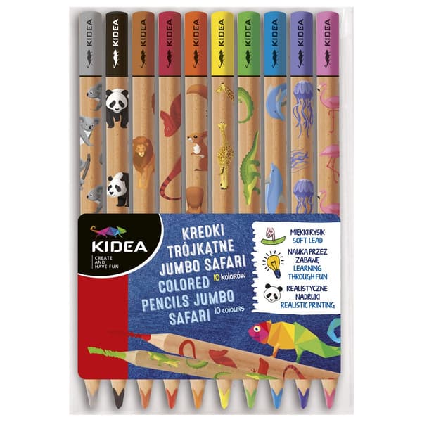 Trekantede blyanter Jumbo Safari 10 farver KIDEA