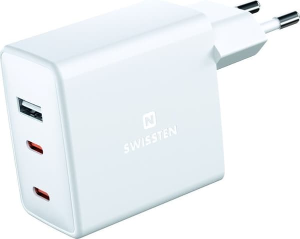 Swissten GaN 2x USB C + USB 70W Power Delivery Hvid