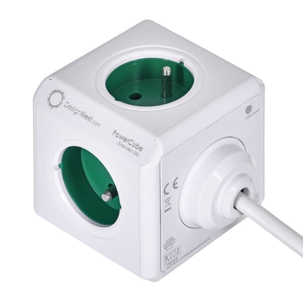 PowerCube Extended 4 pistorasiaa 2x USB 1,5m vihreä