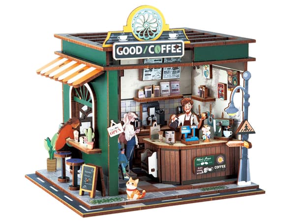 Træ 3D PUZZLE Byggeserie Cafe 120 elementer belysning ZA6012